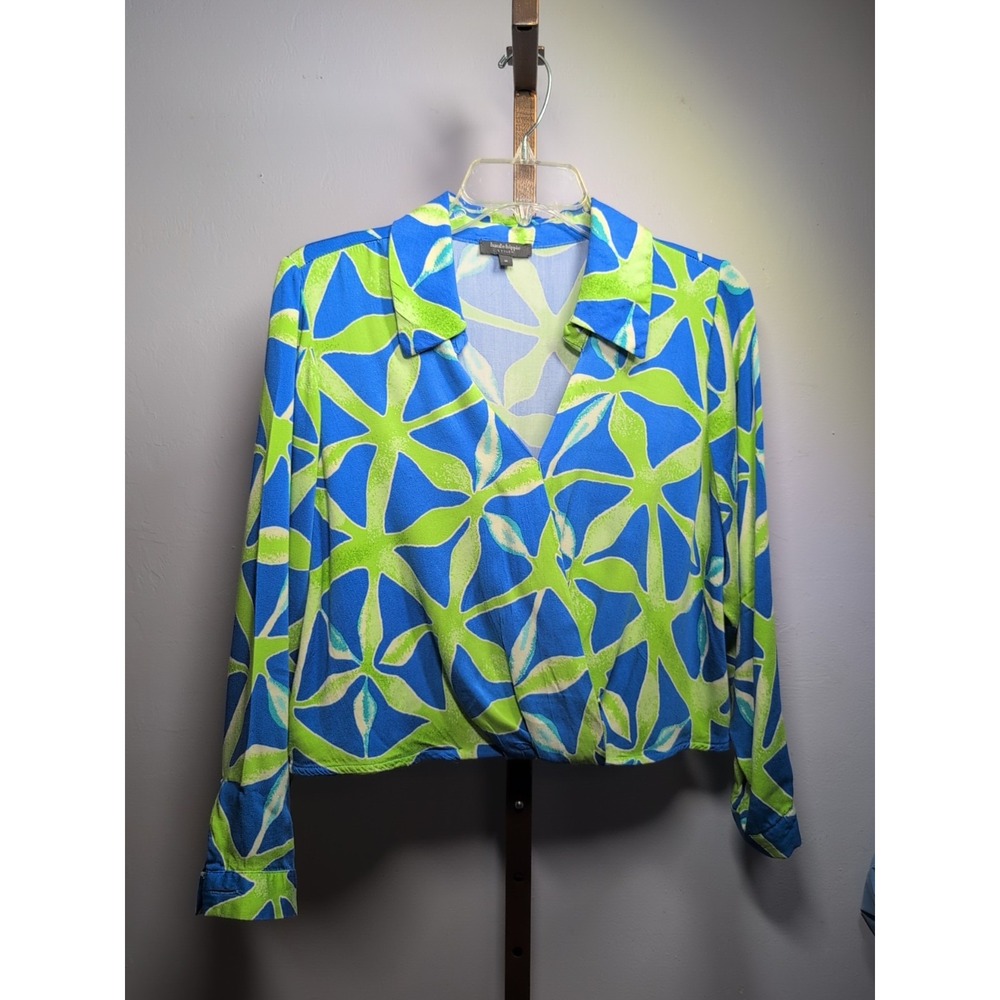 Haute Hippie Blue Abstract Cropped Sleeve Sz Medium